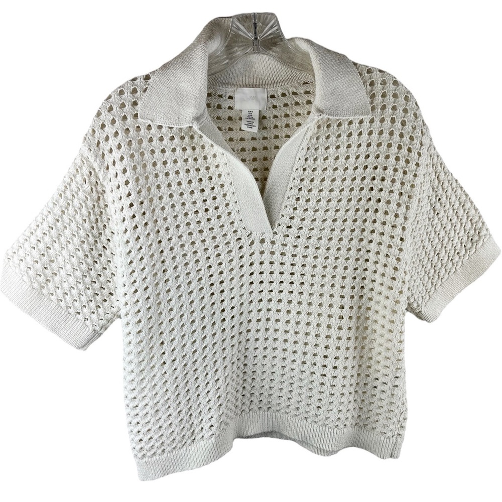 H&M Collard Sweather Short Sleeve Size S Crochet Optic